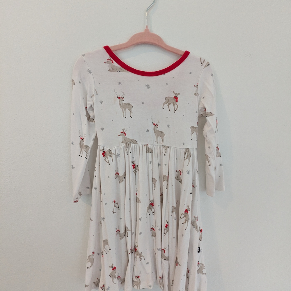 Kyte BABY White and Red Reindeer Dress
